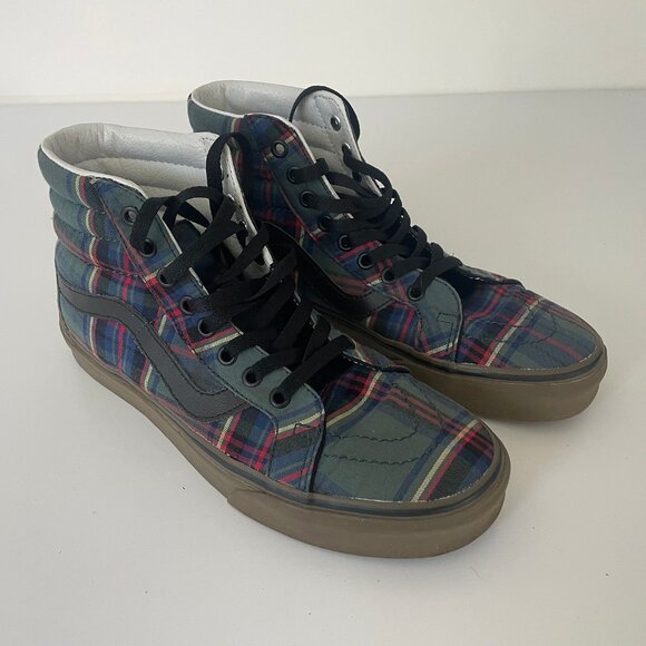 Vans Sk8-Hi Top Reissue Tartan Gum Black Classic Blue Green Red - Picture 1 of 5